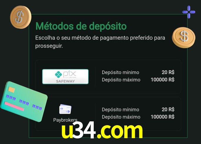 O cassino u34.com oferece uma grande variedade de métodos de pagamento